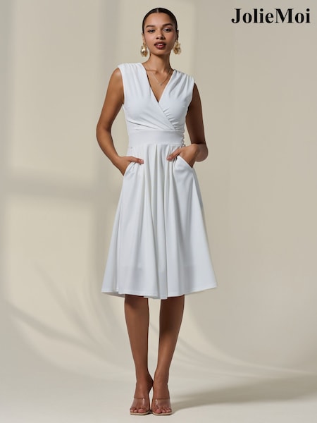 Jolie Moi White Plain Sleeveless Midi Dress (H58272) | € 122