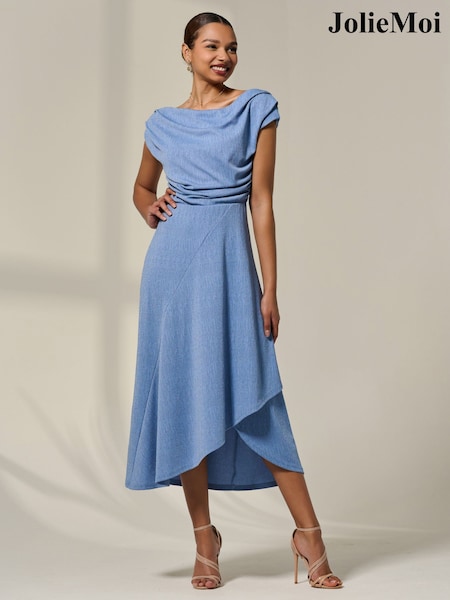 Jolie Moi Blue Asymmetric Cowl Neck Midi Dress (H58273) | AZN 170