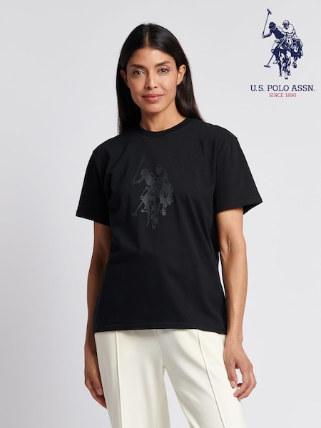 U.S. Polo Assn. Black Womens Double Horsemen Print Crew Neck T-Shirt (H58279) | R$ 245