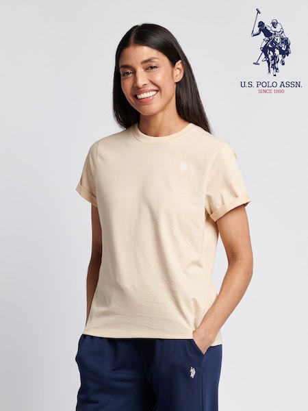 U.S. Polo Assn. Natural Womens Crew Neck Double Horsemen T-Shirt (H58286) | AZN 63