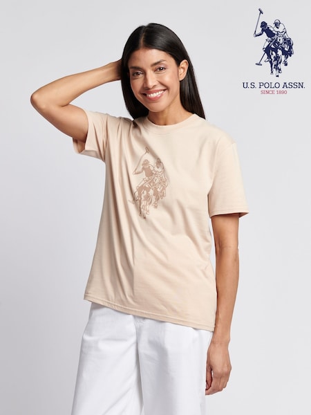 Natural - U.S. Polo Assn. Womens Double Horsemen Print Crew Neck T-Shirt (H58287) | R$ 295