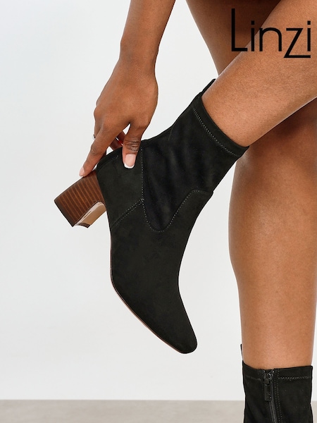 Linzi Black Francisco Stacked Block Heel Ankle Boots (H58339) | R$ 445