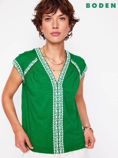 Boden Green Hazel Cotton Embroidered Blouse (H58341) | AZN 140