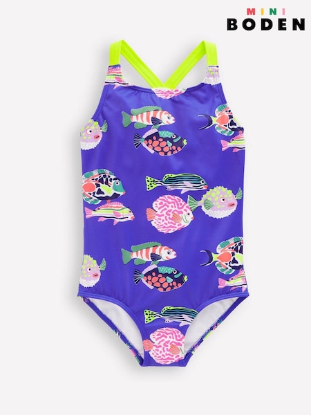 Boden Blue Fish Cross-Back Printed Swimsuit (H58353) | €24 - €26