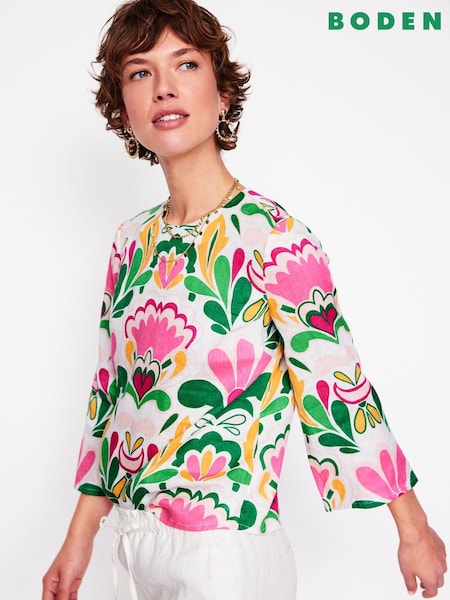 Boden Pink Fluted Sleeve Linen Top (H58365) | AZN 216