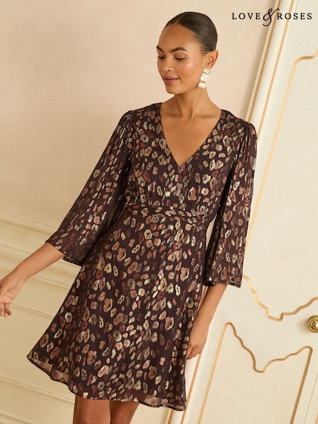 Love & Roses Chocolate Brown Metallic Mini Dress (H58368) | €82