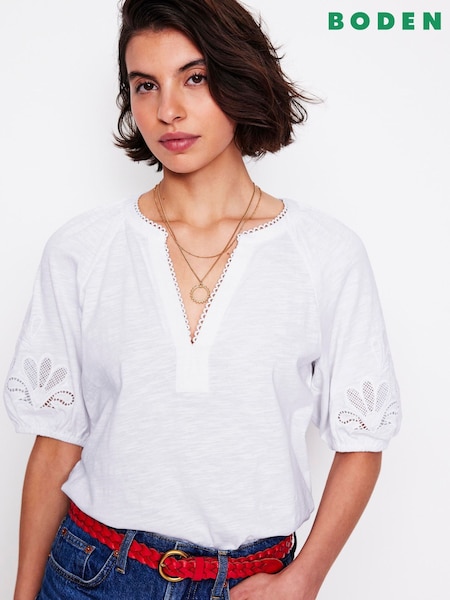 Boden White Notch Neck Cutwork Blouse (H58369) | AZN 150
