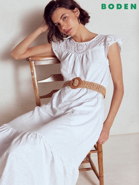 Boden White Juliet Broderie Midi Dress (H58372) | €102