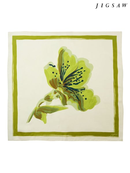 Jigsaw Green Painted Lily Silk Twill Scarf (H58385) | €102
