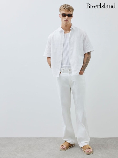 White - River Island Boxy Linen Look Shirt (H58403) | 238 LEI
