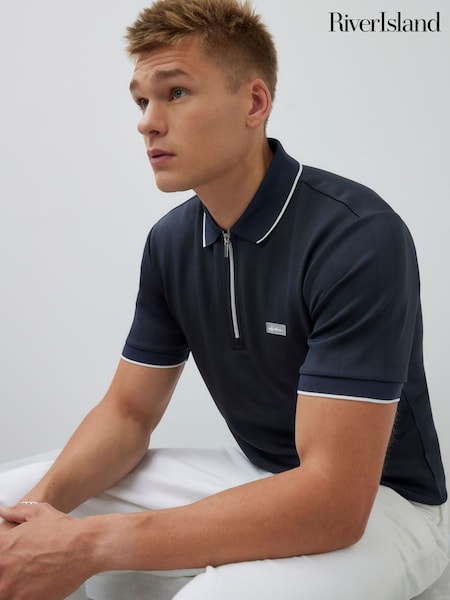 River Island Blue Muscle Fit Les Amis Stripe Polo Shirt (H58406) | €40