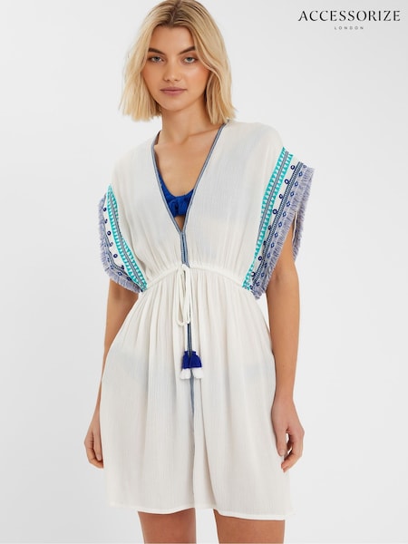 Accessorize White Mini Embroidered Fringe cover up (H58456) | €58