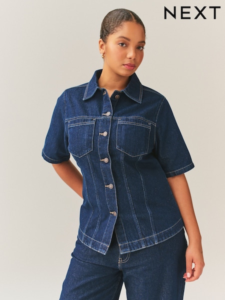 Rinse Denim Fuller Bust Short Sleeve Fitted Top (H58518) | $65