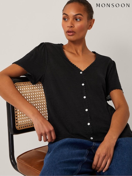 Monsoon Imogen Button Front Linen T-Shirt (H58531) | 335 LEI