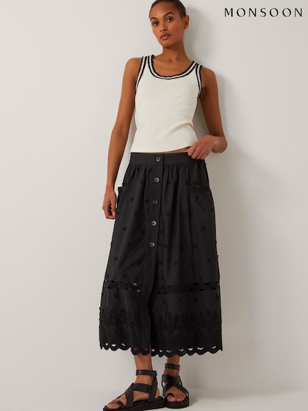 Monsoon Esme Floral Print Appliqué Midi Skirt (H58535) | ‏347‏₪