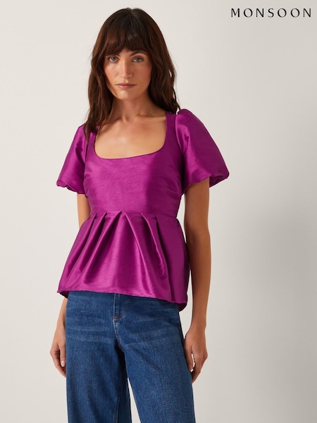 Monsoon Purple Sandra Smock Puff Sleeve Top (H58546) | € 117