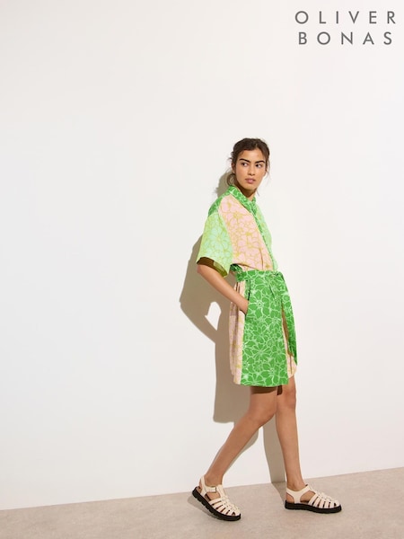 Oliver Bonas Green Floral Print Mini Dress (H58556) | €99