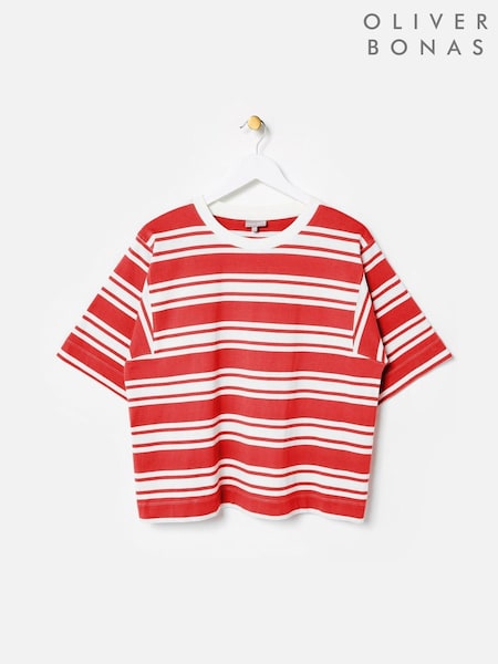 Oliver Bonas Red Striped Boxy T-Shirt (H58566) | R$ 345