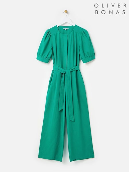 Oliver Bonas Green Puff Sleeve Tie Waist Jumpsuit (H58600) | R$ 840