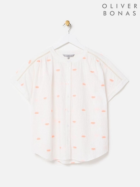 Oliver Bonas White Sun Embroidered Short Sleeve Shirt (H58608) | R$ 590