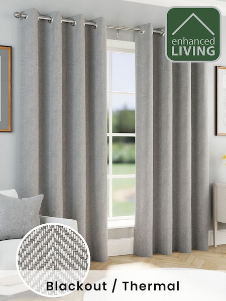 Enhanced Living Grey Chester Thermal Blackout Eyelet Curtains (H58650) | €64 - €193