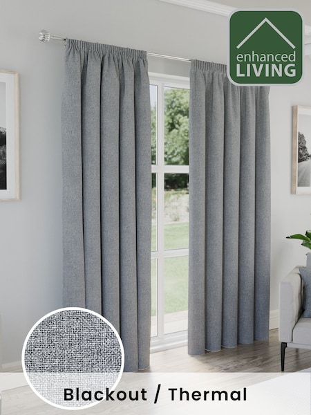 Enhanced Living Grey Dallas Blackout Thermal Pair of Tape Top Curtains (H58652) | €50 - €165