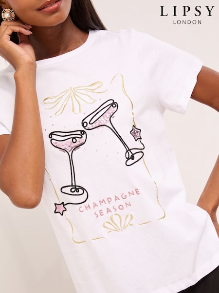 Lipsy Champagne Season Crew Neck T-Shirt (H58734) | €37