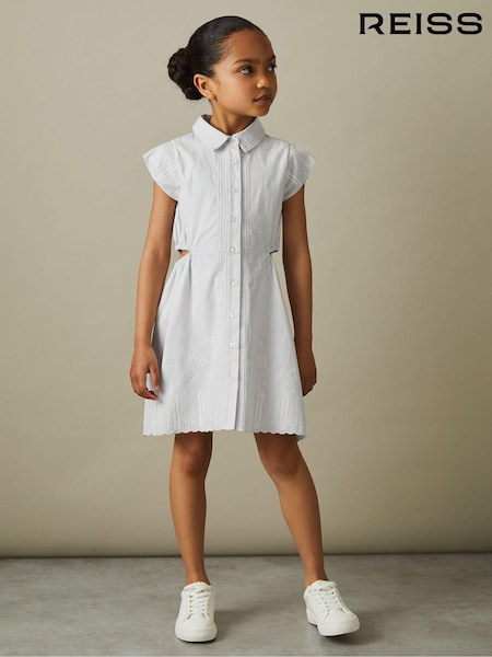 Reiss Blue Elliot 4-9 yrs Cotton Embroidered Cut-Out Dress (H58756) | €30