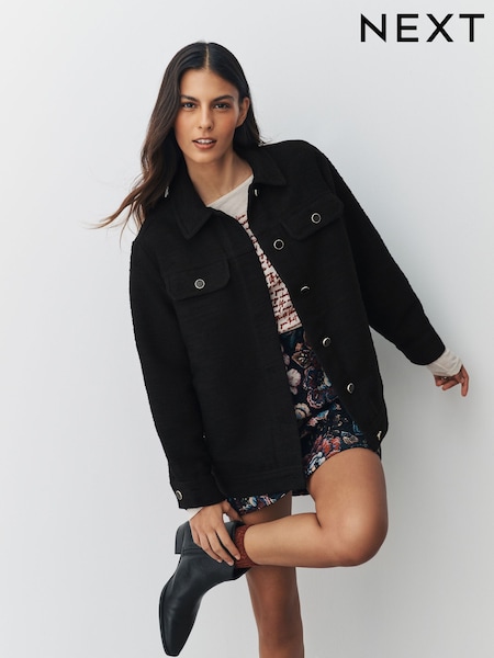 Black Boucle Shacket (H58798) | 236 QAR