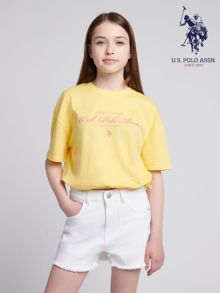 U.S. Polo Assn Yellow Girls Rounded Elastic Hem Graphic Print T-Shirt (H58829) | €25 - €31