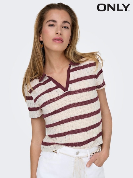 ONLY Natural Stripe Polo Neck Knitted Top (H58885) | € 47
