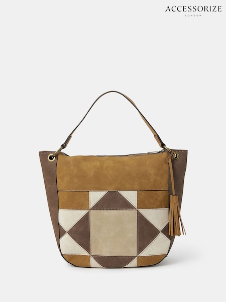 Accessorize Natural Patchwork Suedette Shoulder Bag (H58895) | €48