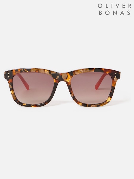 Oliver Bonas Orange Amber Faux Tortoiseshell Square Acetate Sunglasses (H58983) | R$ 545