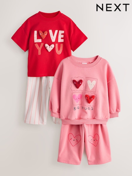 Pink Hearts Top & Trousers Set 2 Pack (3mths-7yrs) (H58985) | AED127 - AED147