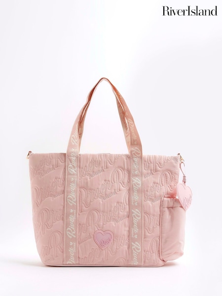 River Island Pink Girls Nylon Script Shopper Bag (H59042) | OMR14