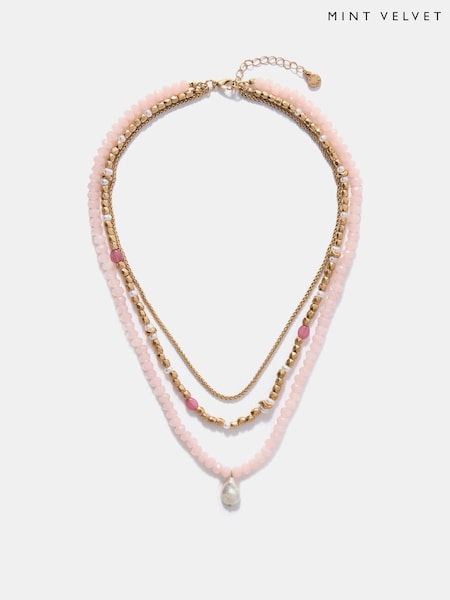 Mint Velvet Pink Beaded Layered Necklace (H59061) | €64