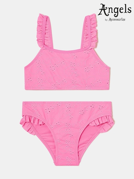 Angels By Accessorize Pink Girls Ruffle Broderie Bikini Set (H59133) | € 25 - € 27