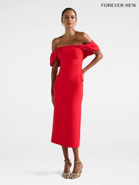 Forever New Red Jacinta Petite Off Shoulder Midi Dress (H59145) | €154
