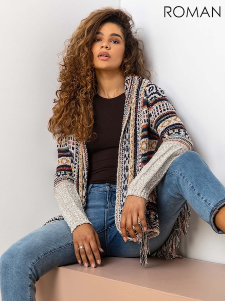 Roman Aztec Print Tassel Hem Longline Cardigan (H59162) | € 72