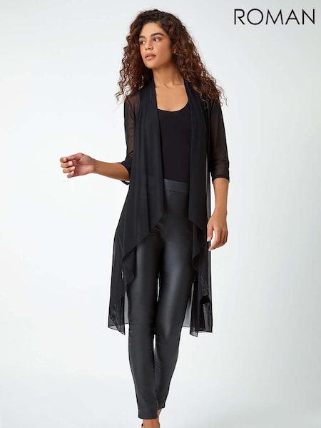 Roman Black 3/4 Sleeve Mesh Longline Kimono Blouse (H59165) | AZN 98