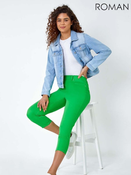 Roman Green Cropped Stretch Elastic Waist Denim Leggings (H59168) | R$ 385