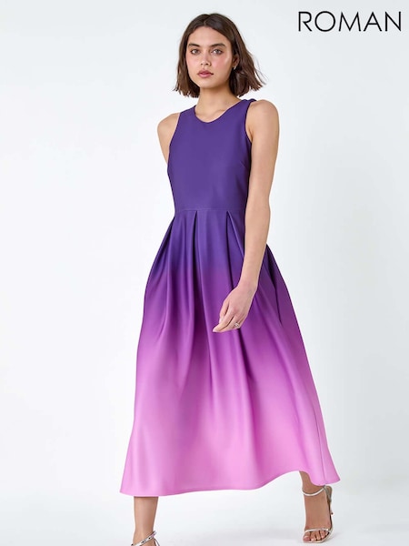 Roman Purple Ombre Pleated Luxe Stretch Midi Dress (H59180) | €92