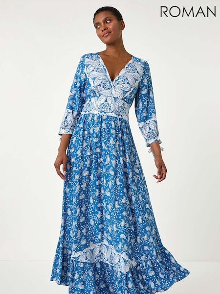 Roman Blue Paisley Print Frill Hem Maxi Dress (H59185) | € 66