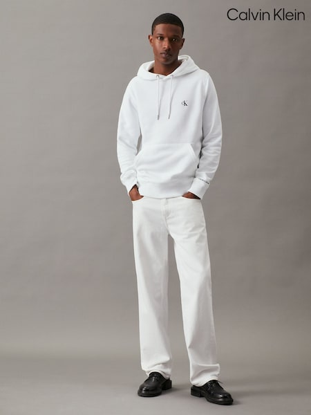 Calvin Klein White Cotton Blend Fleece Hoodie (H59208) | €102