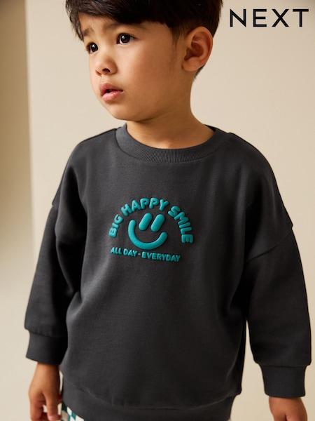Charcoal Grey All-Over Print Crew Neck Sweatshirt (3mths-7yrs) (H59210) | OMR3 - OMR5