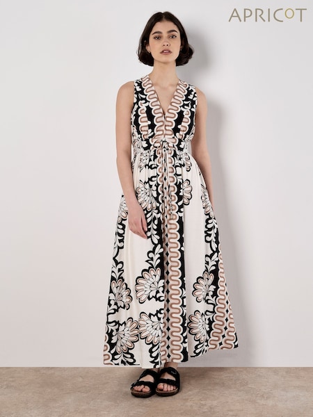 Apricot White Mirror Floral Print V-Neck Sleeveless Dress (H59251) | €69