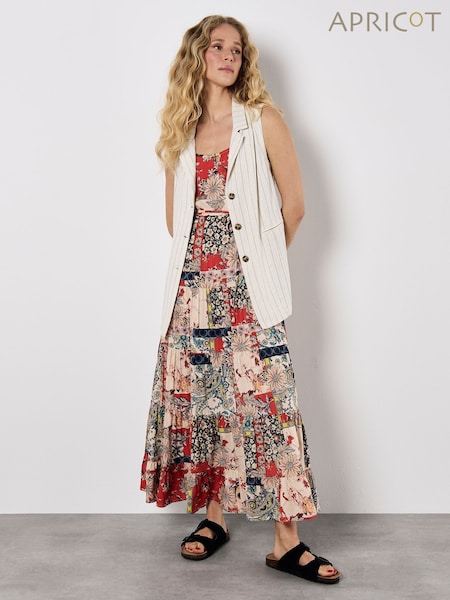 Apricot Orange Patchwork Floral Print Two Pocket Cami Dress (H59260) | €51