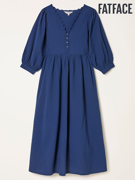 FatFace Ceil Indigo Blue Textured Midi Dress (H59284) | €102