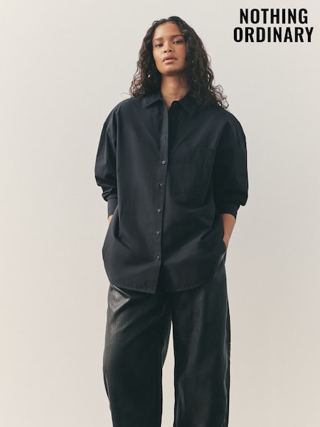 Nothing Ordinary Black Heavyweight Cotton Relaxed Shirt (H59345) | €102