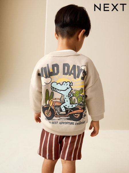 Ecru Wild Days Crew Neck Sweatshirt and Shorts Set (3mths-7yrs) (3mths-7yrs) (H59355) | €18.50 - €24